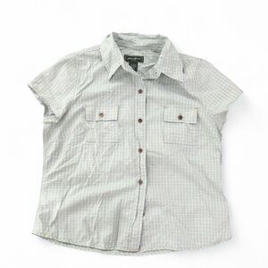 Green and yellow plaid Eddie Bauer button up collared shirt